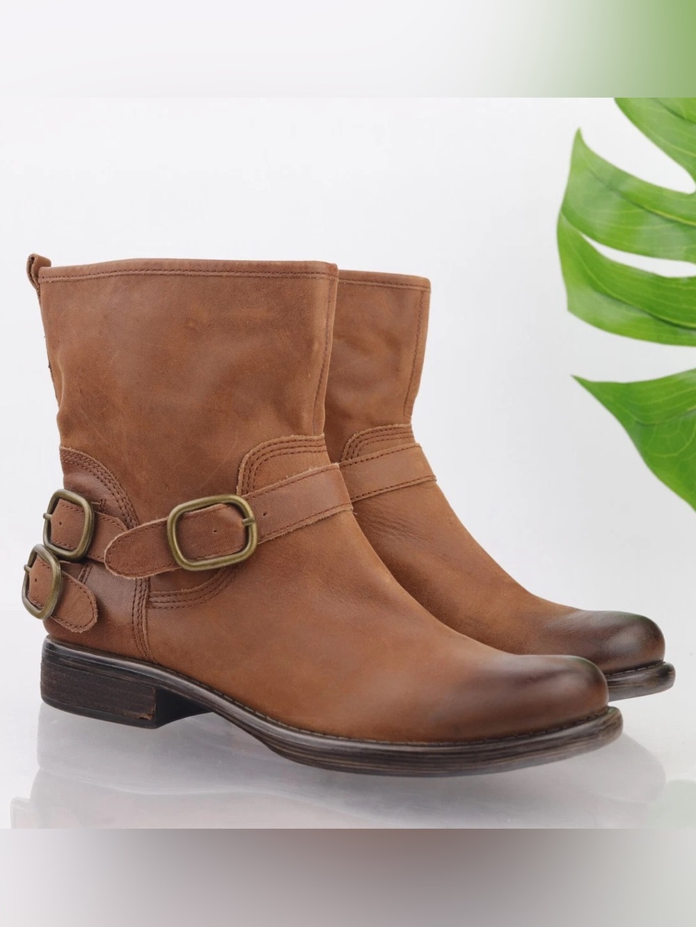 Lucky Brand Chestnut Brown Leather Ankle Buckle Boots